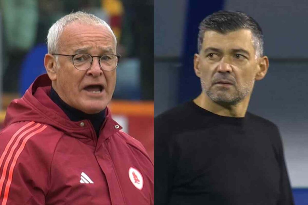 Claudio Ranieri, allenatore della Roma, e Sergio Conceiçao, allenatore del Milan