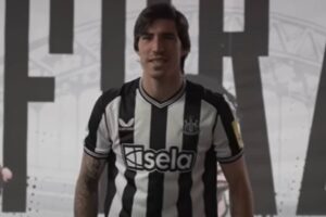 Tonali alla presentazione da nuovo giocatore del Newcastle