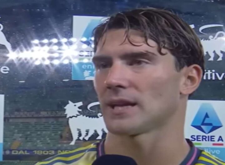 Vlahovic intervistato dopo una partita della Juventus